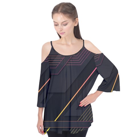 Gradient-geometric-shapes-dark-background Flutter Sleeve Tee  by Salman4z