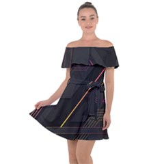 Gradient-geometric-shapes-dark-background Off Shoulder Velour Dress by Salman4z