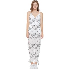 Cute-art-print-pattern Sleeveless Tie Ankle Chiffon Jumpsuit