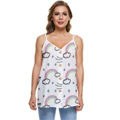 Cute-art-print-pattern Casual Spaghetti Strap Chiffon Top by Salman4z