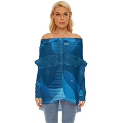 Abstract-classic-blue-background Off Shoulder Chiffon Pocket Shirt by Salman4z