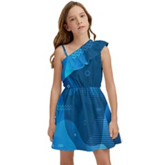 Abstract-classic-blue-background Kids  One Shoulder Party Dress