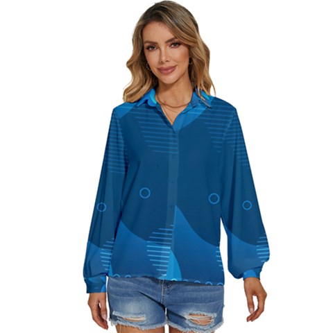 Abstract-classic-blue-background Women s Long Sleeve Button Up Shirt by Salman4z