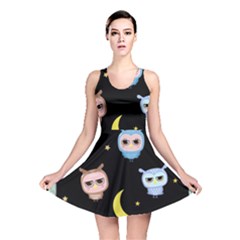 Cute-owl-doodles-with-moon-star-seamless-pattern Reversible Skater Dress by Salman4z