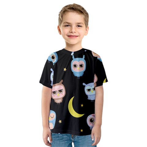 Cute-owl-doodles-with-moon-star-seamless-pattern Kids  Sport Mesh Tee by Salman4z