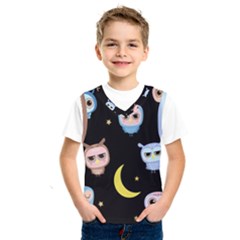 Cute-owl-doodles-with-moon-star-seamless-pattern Kids  Basketball Tank Top by Salman4z