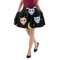 Cute-owl-doodles-with-moon-star-seamless-pattern A-line Pocket Skirt by Salman4z