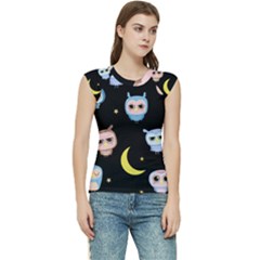 Cute-owl-doodles-with-moon-star-seamless-pattern Women s Raglan Cap Sleeve Tee by Salman4z