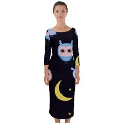 Cute-owl-doodles-with-moon-star-seamless-pattern Quarter Sleeve Midi Bodycon Dress by Salman4z