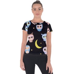 Cute-owl-doodles-with-moon-star-seamless-pattern Short Sleeve Sports Top  by Salman4z