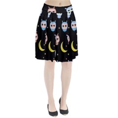 Cute-owl-doodles-with-moon-star-seamless-pattern Pleated Skirt by Salman4z