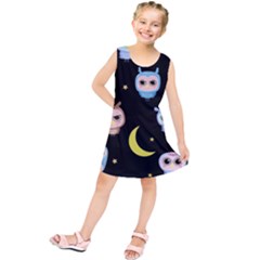 Cute-owl-doodles-with-moon-star-seamless-pattern Kids  Tunic Dress by Salman4z