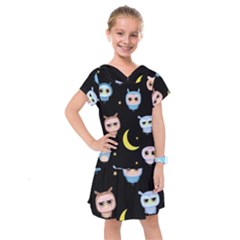 Cute-owl-doodles-with-moon-star-seamless-pattern Kids  Drop Waist Dress by Salman4z