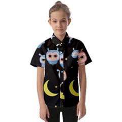 Cute-owl-doodles-with-moon-star-seamless-pattern Kids  Short Sleeve Shirt by Salman4z