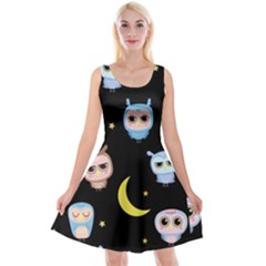 Cute-owl-doodles-with-moon-star-seamless-pattern Reversible Velvet Sleeveless Dress by Salman4z