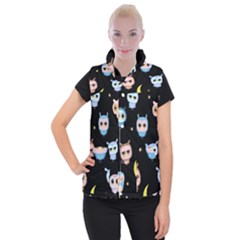 Cute-owl-doodles-with-moon-star-seamless-pattern Women s Button Up Vest by Salman4z