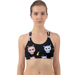 Cute-owl-doodles-with-moon-star-seamless-pattern Back Web Sports Bra by Salman4z