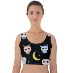 Cute-owl-doodles-with-moon-star-seamless-pattern Velvet Crop Top by Salman4z