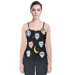 Cute-owl-doodles-with-moon-star-seamless-pattern Velvet Spaghetti Strap Top by Salman4z