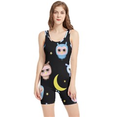 Cute-owl-doodles-with-moon-star-seamless-pattern Women s Wrestling Singlet by Salman4z