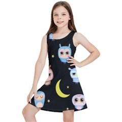 Cute-owl-doodles-with-moon-star-seamless-pattern Kids  Lightweight Sleeveless Dress by Salman4z