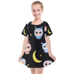 Cute-owl-doodles-with-moon-star-seamless-pattern Kids  Smock Dress by Salman4z