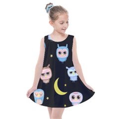 Cute-owl-doodles-with-moon-star-seamless-pattern Kids  Summer Dress by Salman4z