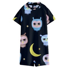 Cute-owl-doodles-with-moon-star-seamless-pattern Kids  Boyleg Half Suit Swimwear by Salman4z