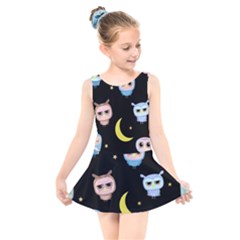 Cute-owl-doodles-with-moon-star-seamless-pattern Kids  Skater Dress Swimsuit by Salman4z