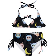 Cute-owl-doodles-with-moon-star-seamless-pattern Kids  Classic Bikini Set by Salman4z