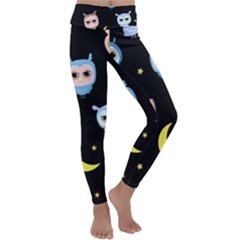 Cute-owl-doodles-with-moon-star-seamless-pattern Kids  Lightweight Velour Classic Yoga Leggings by Salman4z