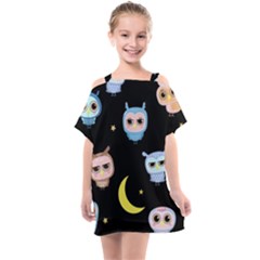 Cute-owl-doodles-with-moon-star-seamless-pattern Kids  One Piece Chiffon Dress by Salman4z