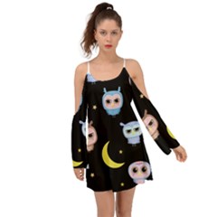 Cute-owl-doodles-with-moon-star-seamless-pattern Boho Dress by Salman4z