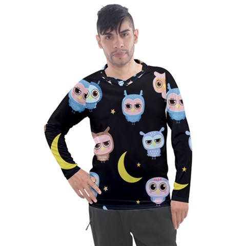 Cute-owl-doodles-with-moon-star-seamless-pattern Men s Pique Long Sleeve Tee by Salman4z