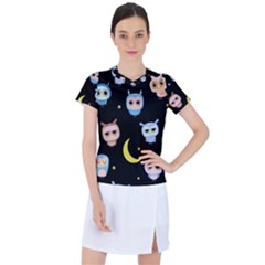 Cute-owl-doodles-with-moon-star-seamless-pattern Women s Sports Top by Salman4z