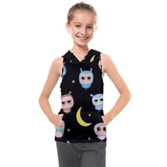 Cute-owl-doodles-with-moon-star-seamless-pattern Kids  Sleeveless Hoodie by Salman4z