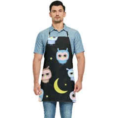 Cute-owl-doodles-with-moon-star-seamless-pattern Kitchen Apron by Salman4z