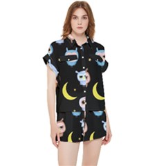 Cute-owl-doodles-with-moon-star-seamless-pattern Chiffon Lounge Set by Salman4z