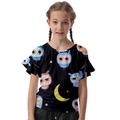 Cute-owl-doodles-with-moon-star-seamless-pattern Kids  Cut Out Flutter Sleeves by Salman4z