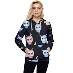 Cute-owl-doodles-with-moon-star-seamless-pattern Women s Lightweight Drawstring Hoodie by Salman4z