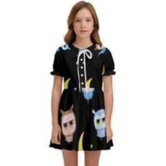 Cute-owl-doodles-with-moon-star-seamless-pattern Kids  Sweet Collar Dress by Salman4z