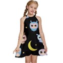 Cute-owl-doodles-with-moon-star-seamless-pattern Kids  Halter Collar Waist Tie Chiffon Dress View1