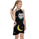 Cute-owl-doodles-with-moon-star-seamless-pattern Kids  Halter Collar Waist Tie Chiffon Dress View3