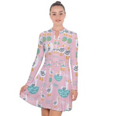 Cute-happy-duck-gift-card-design-seamless-pattern-template Long Sleeve Panel Dress by Salman4z