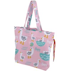 Cute-happy-duck-gift-card-design-seamless-pattern-template Drawstring Tote Bag by Salman4z