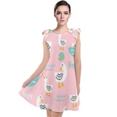 Cute-happy-duck-gift-card-design-seamless-pattern-template Tie Up Tunic Dress by Salman4z