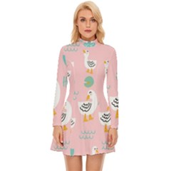 Cute-happy-duck-gift-card-design-seamless-pattern-template Long Sleeve Velour Longline Dress by Salman4z