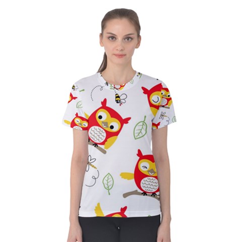 Seamless-pattern-vector-owl-cartoon-with-bugs Women s Cotton Tee by Salman4z