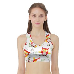 Seamless-pattern-vector-owl-cartoon-with-bugs Sports Bra With Border by Salman4z