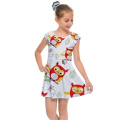 Seamless-pattern-vector-owl-cartoon-with-bugs Kids  Cap Sleeve Dress by Salman4z